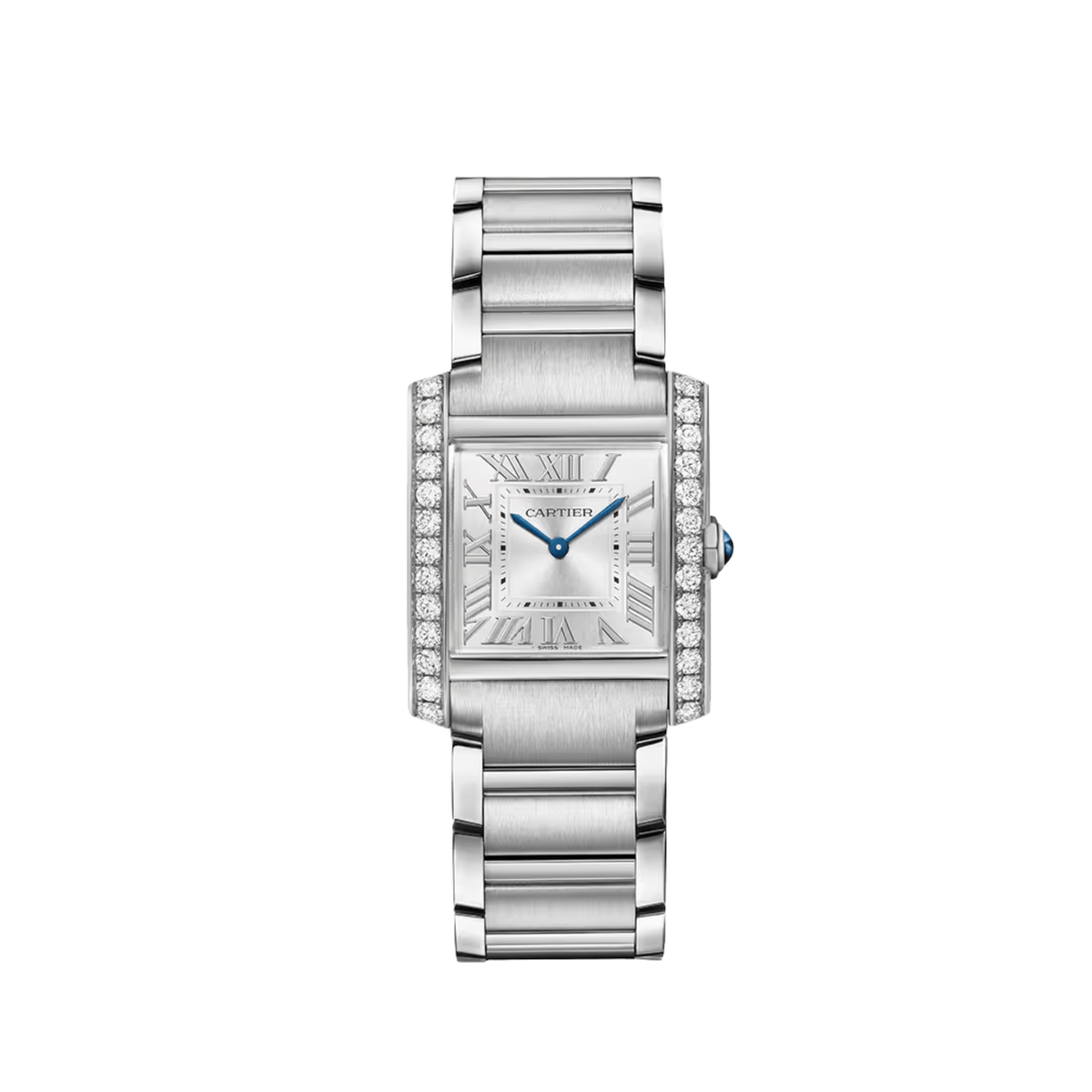 Cartier Tank Française Medium W4TA0028 Edelstahl Silberzifferblatt Diamantlünette