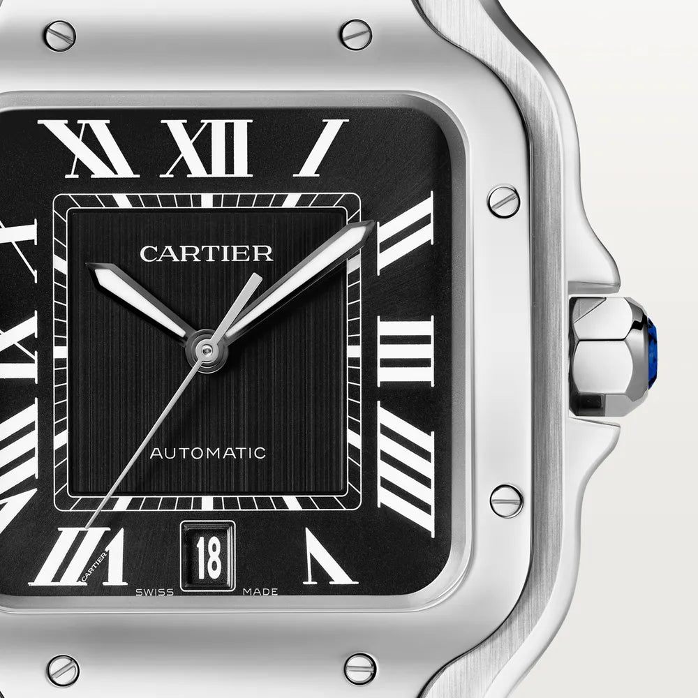 Cartier Santos de Cartier Chronograph Stainless Steel Silver Dial Black Rubber Strap 43.3 MM